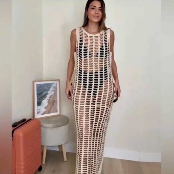 MESH TUNIC DRESS ECRU. SIZE LARGE - Picture 6 of 8